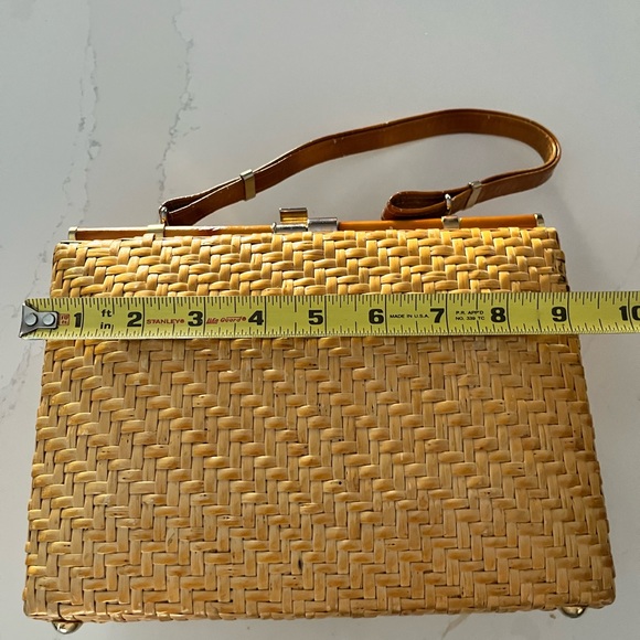 Vintage Woven Rattan Italian Hand bag Boho Chic Bamboo and Leather Handles - Picture 8 of 16